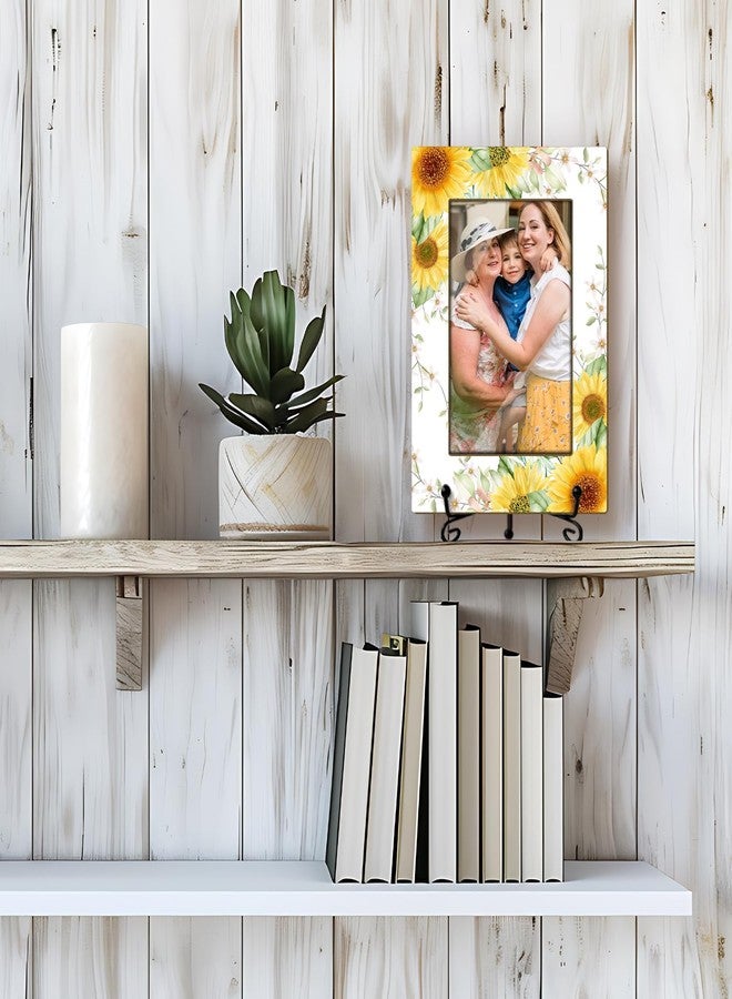 LWBEO Sunflower Picture Frame, Wooden Family Photo Frame Gift - 4x6 Vertical Stand - Perfect For Tabletop -37 - Image 4